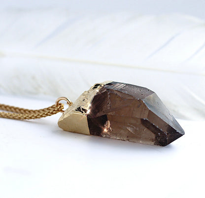 Extra Large Raw Smoky Quartz Pendant on God or Silver Rope Chain