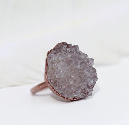 Rose de France Amethyst Flower Geode Ring in Copper