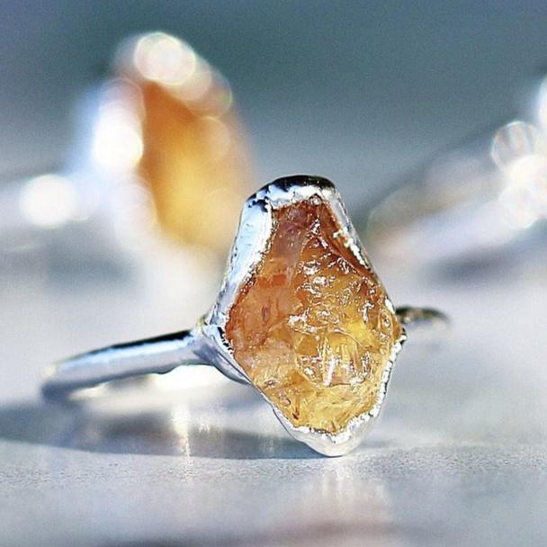 Raw Citrine Stacking Ring in Sterling Silver, Gift for Her, raw stone jewelry, Blossom jewels, Buddha Blossom, natural Style ring, Crystal Stacking, stacking Ring, Natural Citrine ring, Dainty raw stone, raw stone ring, Stone ring raw, Minimalist crystal