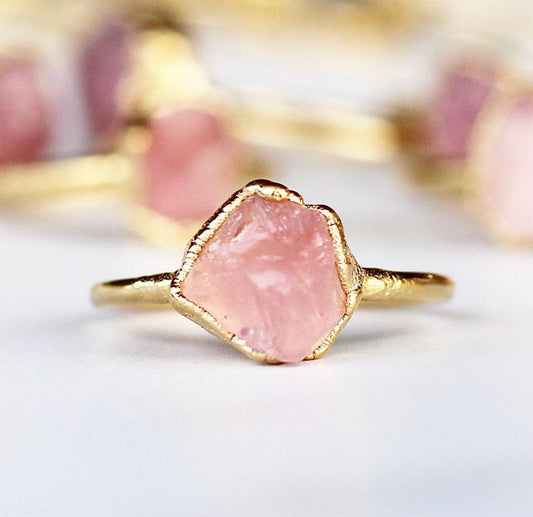 Raw Rose Quartz Ring in Gold