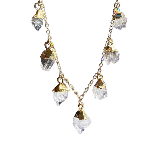 Herkimer Diamond Nugget Necklace on 14k Gold Filled or Sterling Silver Chain