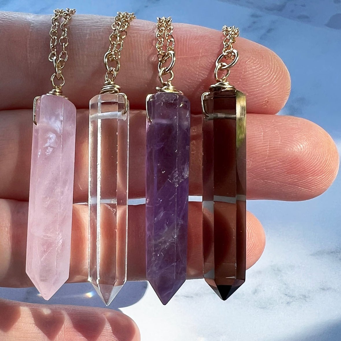 Crystal Point Pendant Necklace on 14k Gold Filled or Sterling Silver
