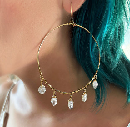 Herkimer Diamond Statement Hoops in 14k Gold Filled or Sterling Silver