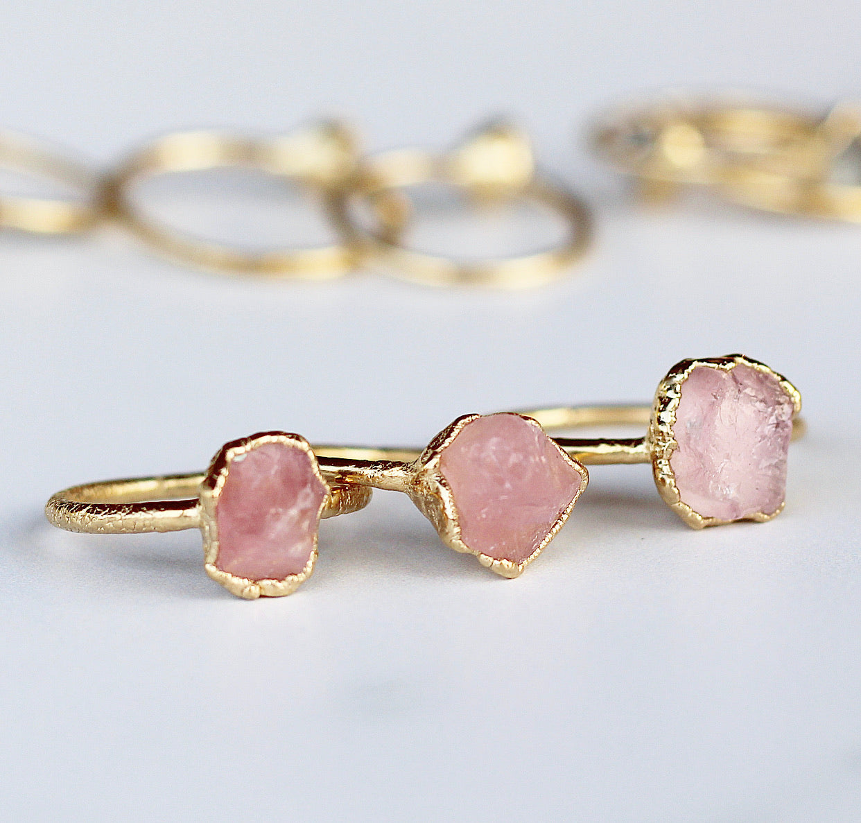 Raw Rose Quartz Ring in Gold
