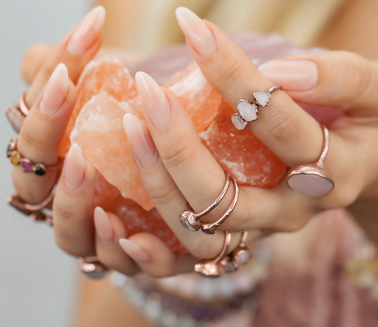 Three Stone | Raw Rose Quartz | Copper Rings | Statement Rings