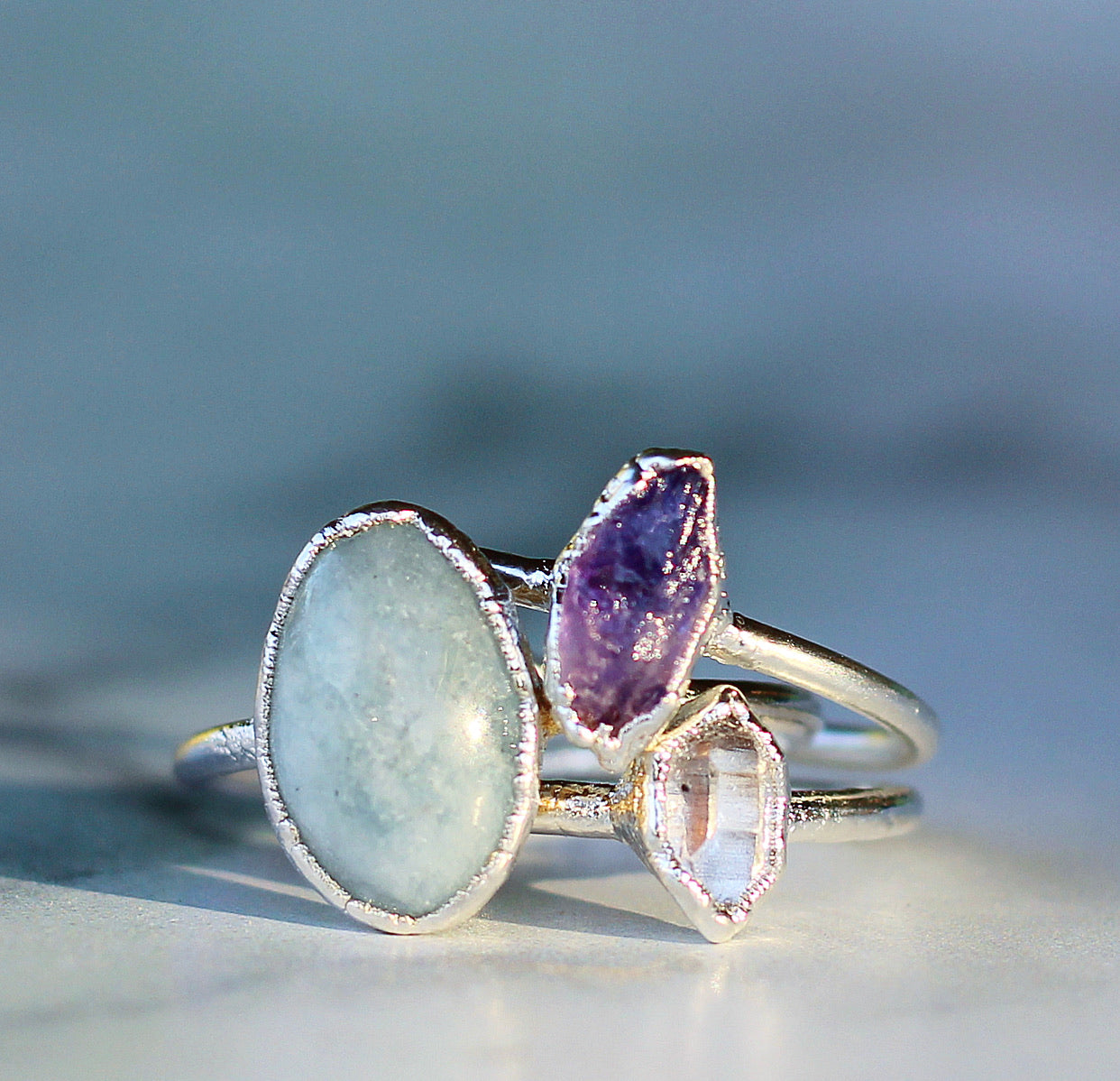 Herkimer Diamond Ring in Sterling Silver Available Stacking Rings