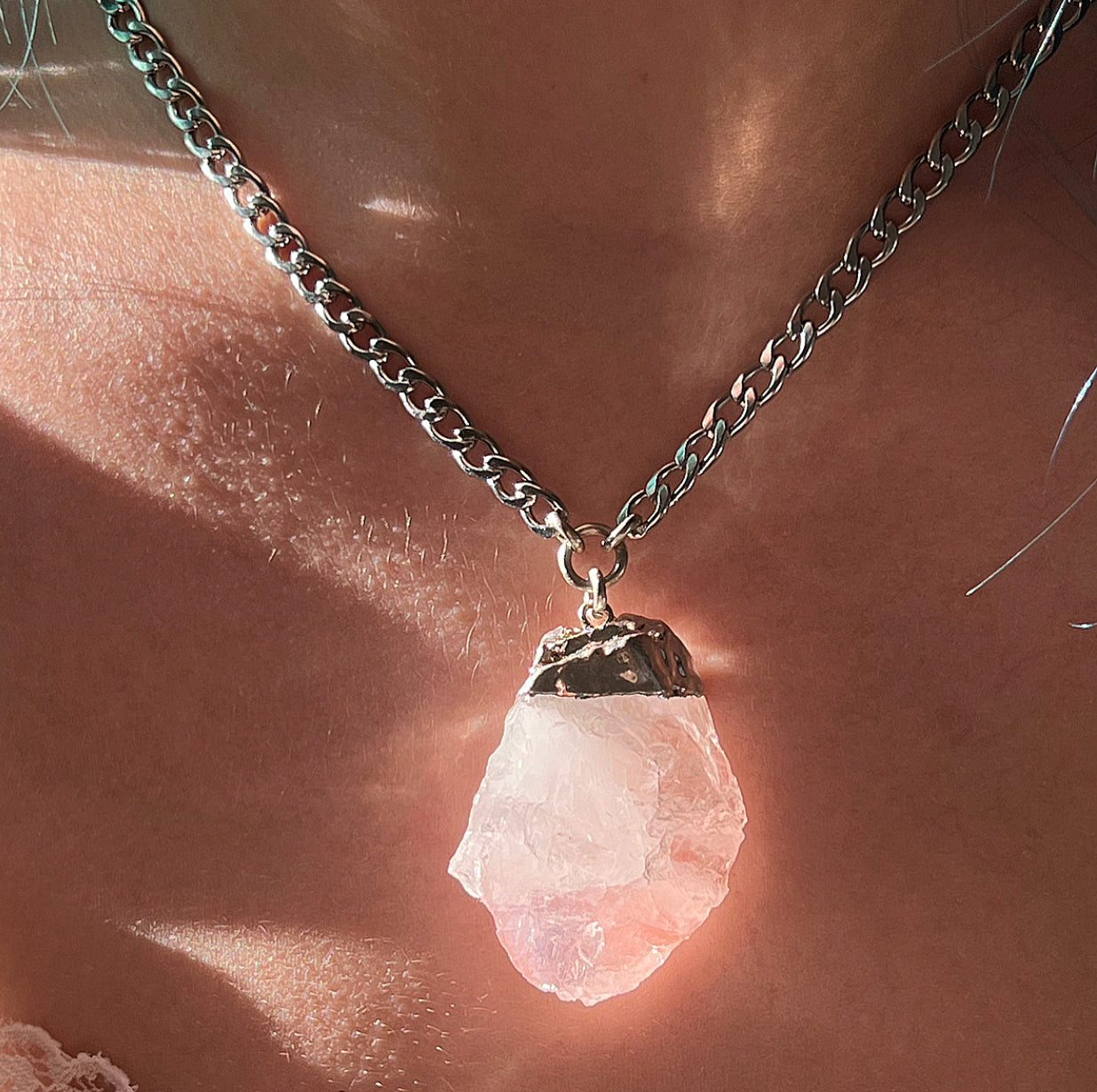Extra Large Rose Quartz Necklace, Huge Raw Rose Quartz Pendant, Rose Quartz Crystal Pendant, Big Rose Quartz Nugget Necklace