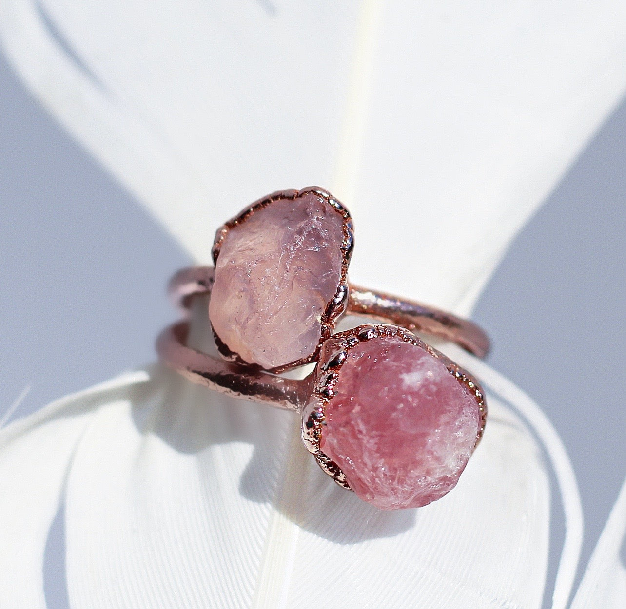 Raw Rose Quartz Ring in Copper | Each ring is made by hand