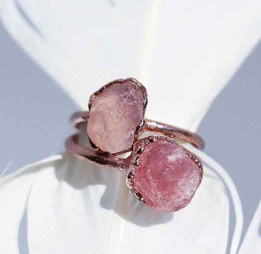 Raw Rose Quartz Ring in Copper | Each ring is made by hand