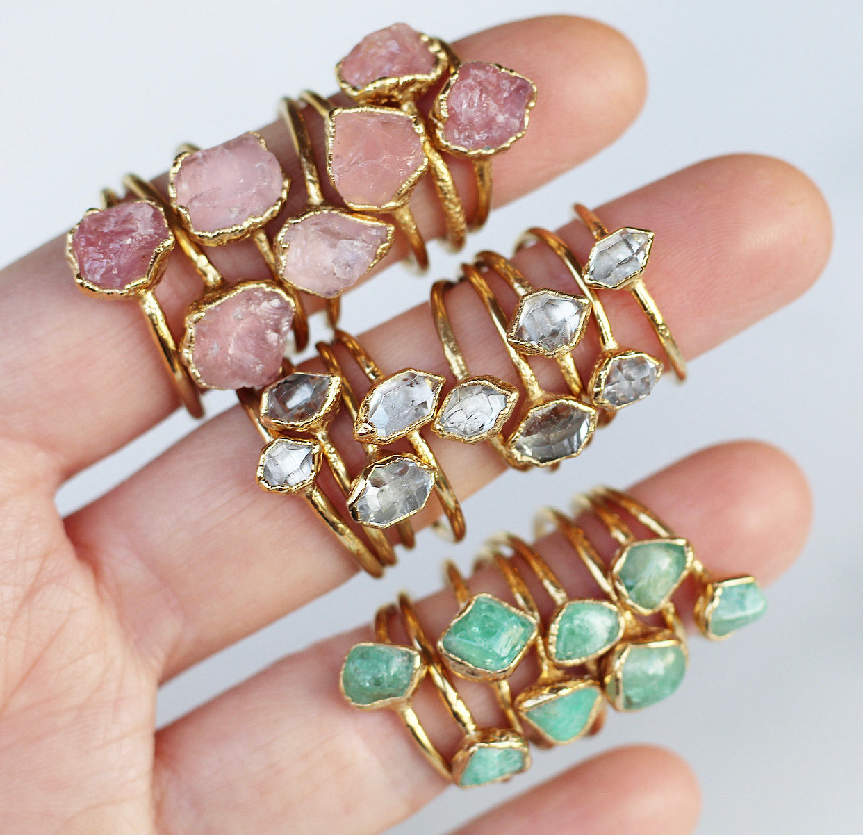 Polished Mint Green Emerald Ring in Gold