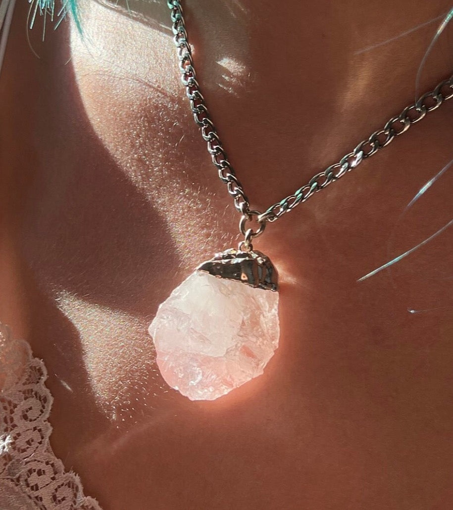 Extra Large Rose Quartz Necklace, Huge Raw Rose Quartz Pendant, Rose Quartz Crystal Pendant, Big Rose Quartz Nugget Necklace