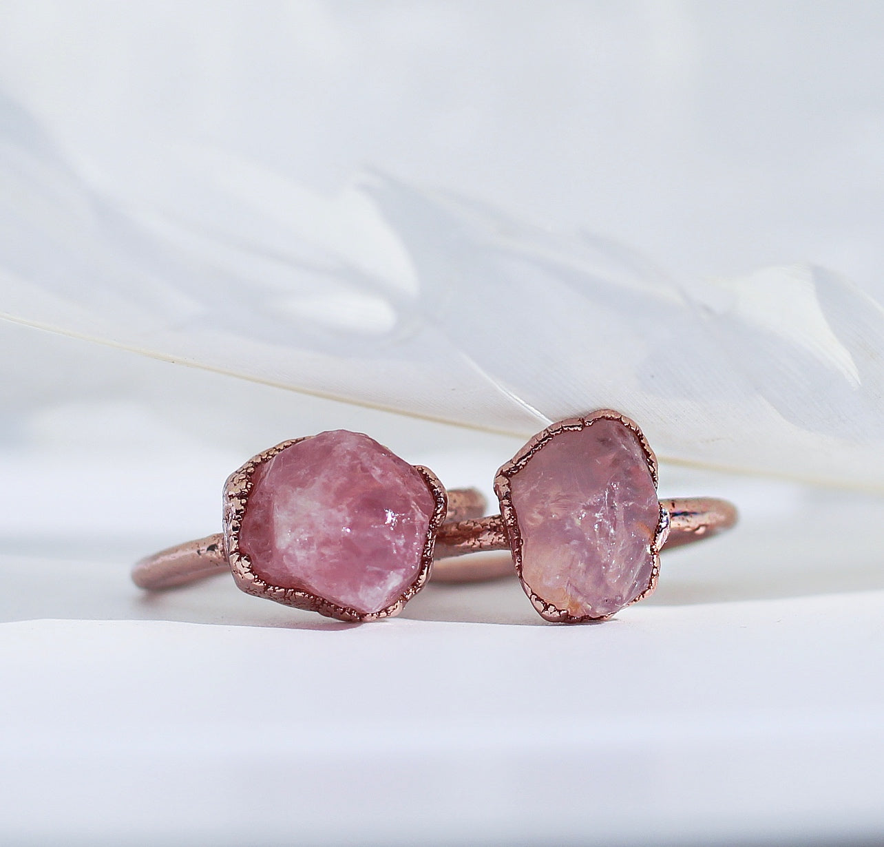 Raw Rose Quartz Ring in Copper | Each ring is made by hand