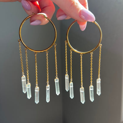 Pick Your Crystal- Fringe Hoop Duster Earrings in Gold or Silver