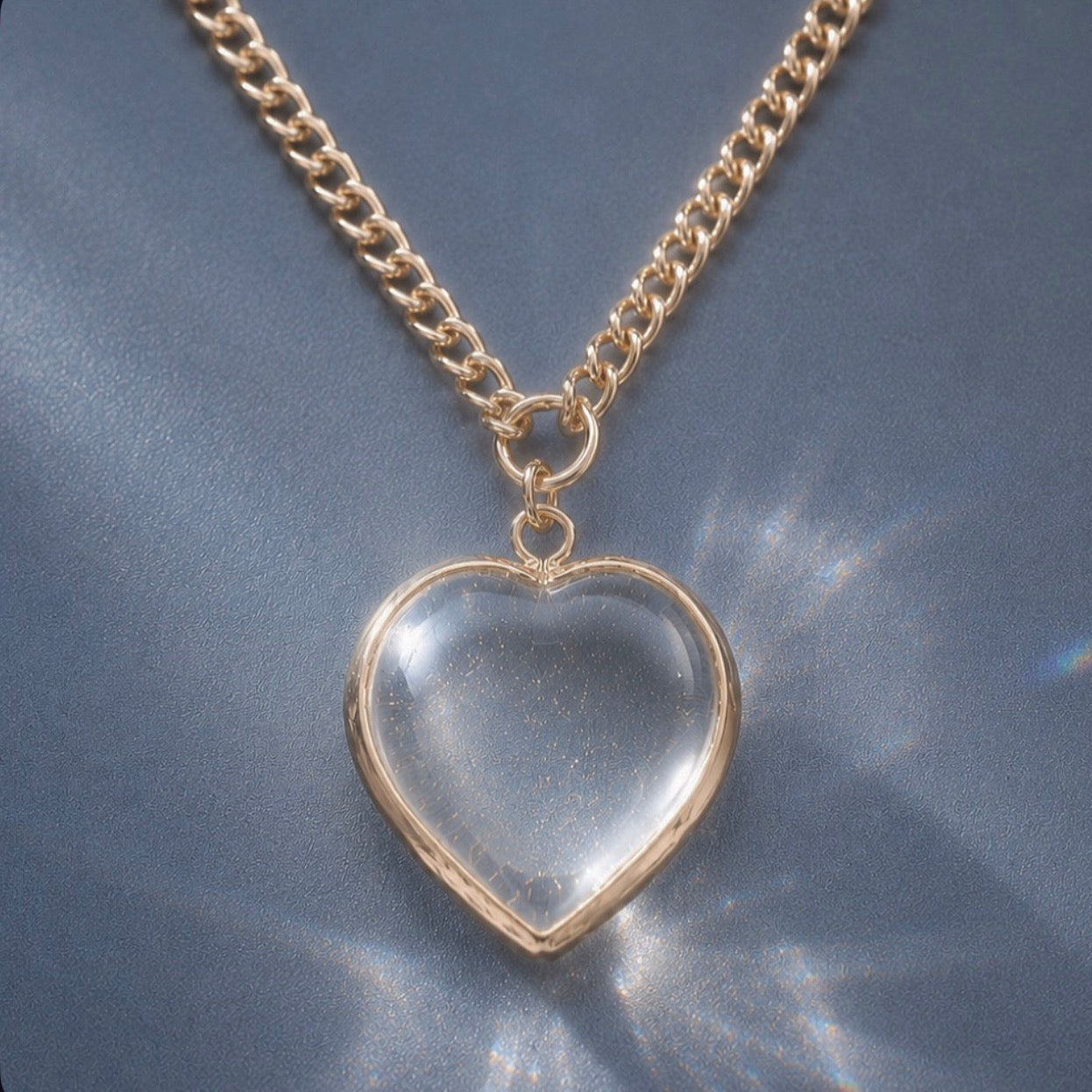 Open Heart Alignment Necklace with Crystal Quartz in Gold or Silver