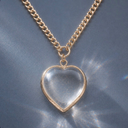 Open Heart Alignment Necklace with Crystal Quartz in Gold or Silver