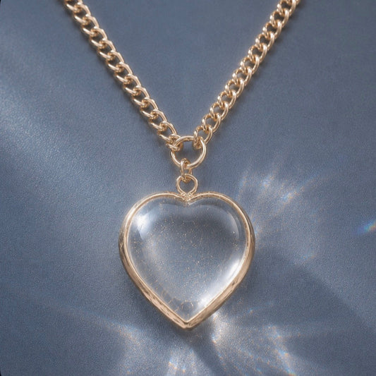 Open Heart Alignment Necklace with Crystal Quartz in Gold or Silver