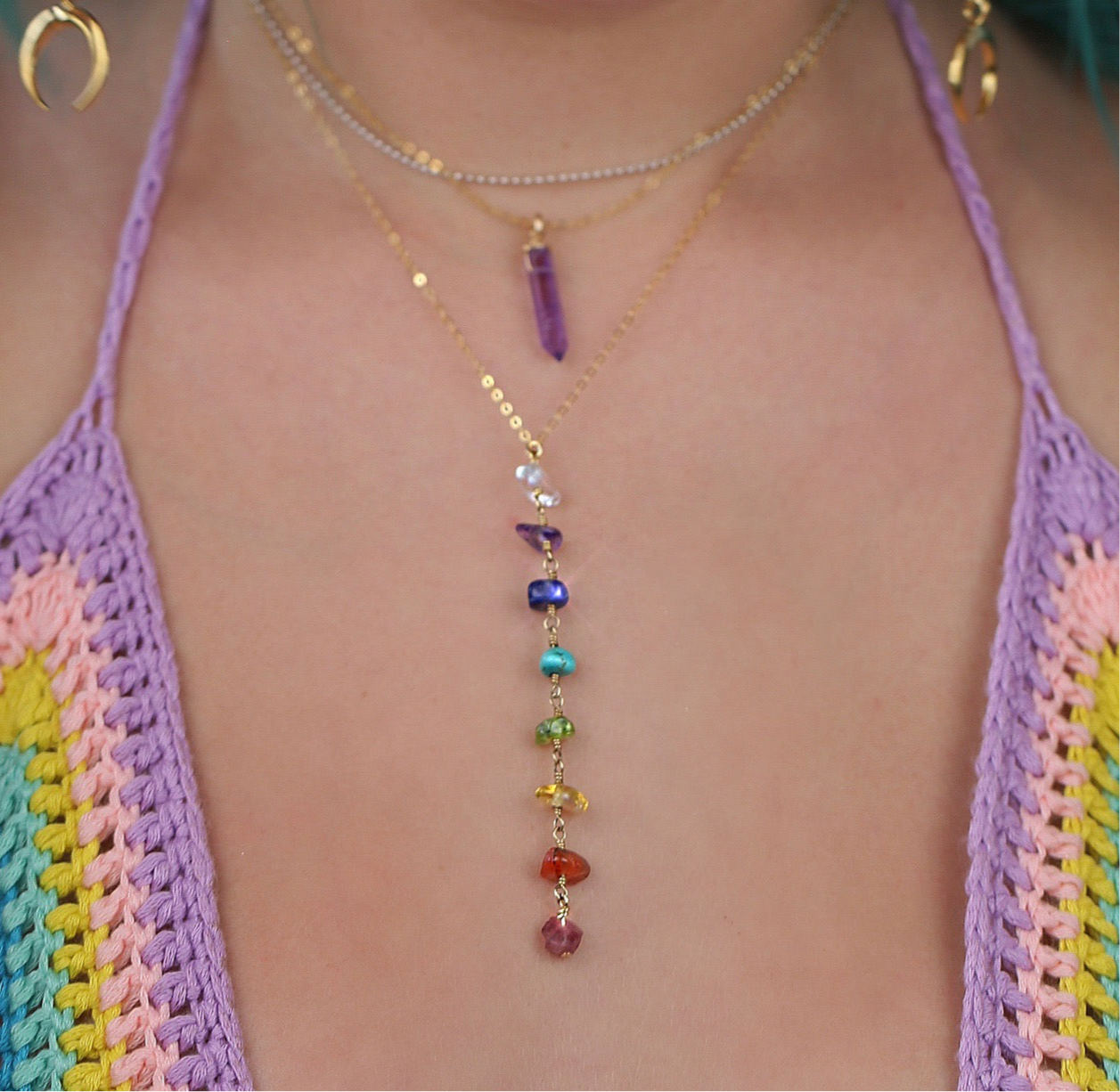 7 Chakra Necklace, Gemstone Necklace, Crystal Necklace, Statement Necklace, Rainbow Necklace, Yoga Gemstone Necklace, Chakra Stone Jewelry