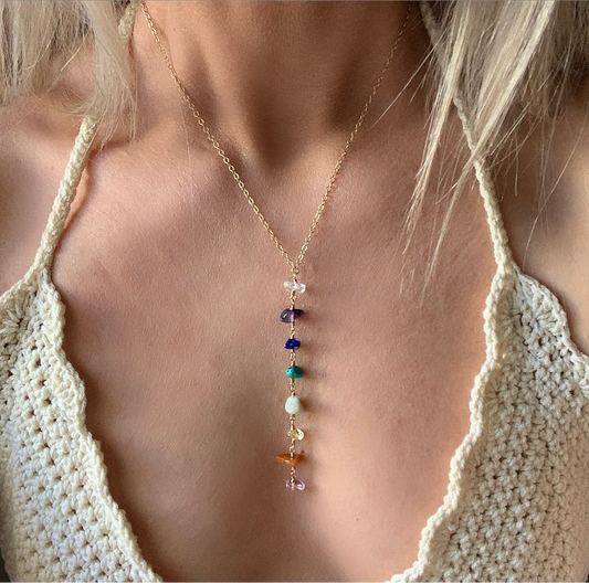 7 Chakra Gemstone Y Necklace in 14k Gold Filled or Sterling Silver