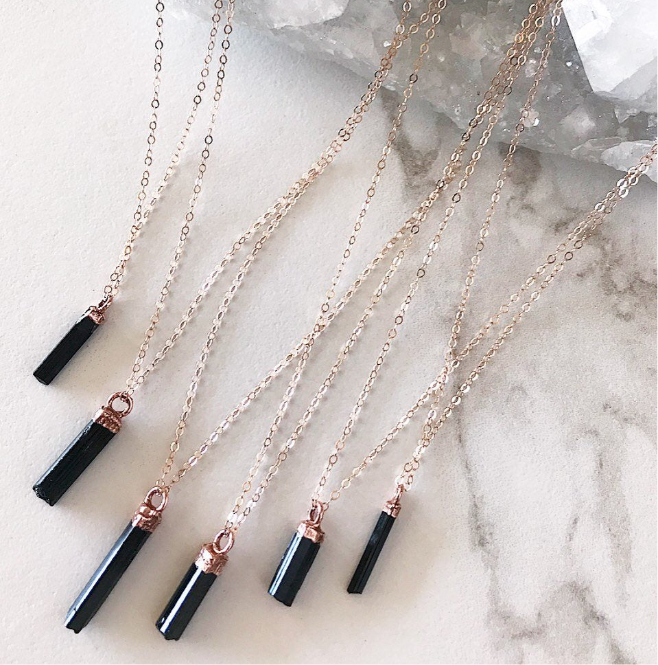 Dainty Black Tourmaline Necklace on 14k Rose Gold Filled Chain