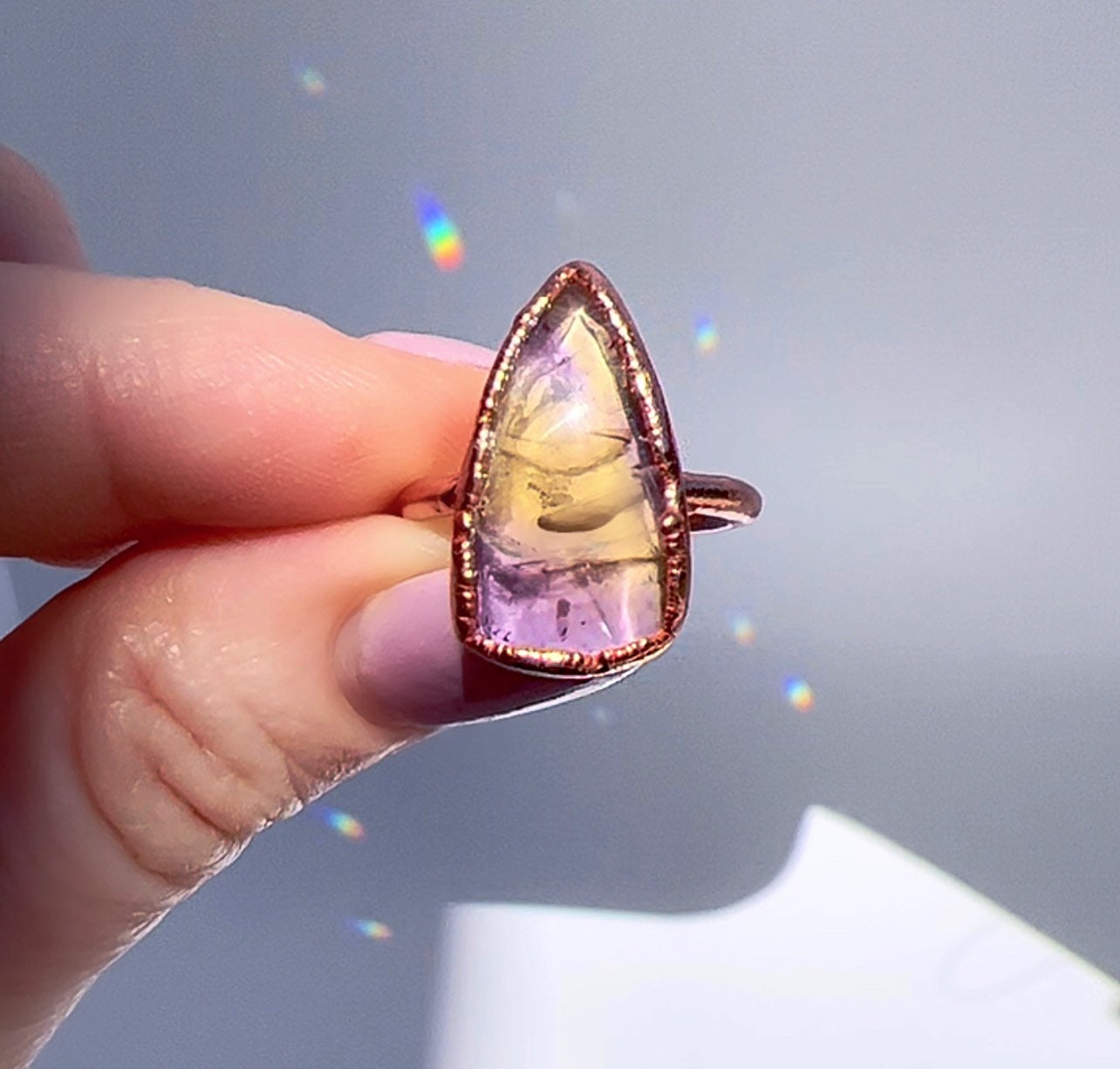 Ametrine Crystal Ring, Ametrine Stone Ring, Real Ametrine Ring, Ametrine Crystal Teardrop Ring, Polished Ametrine Ring