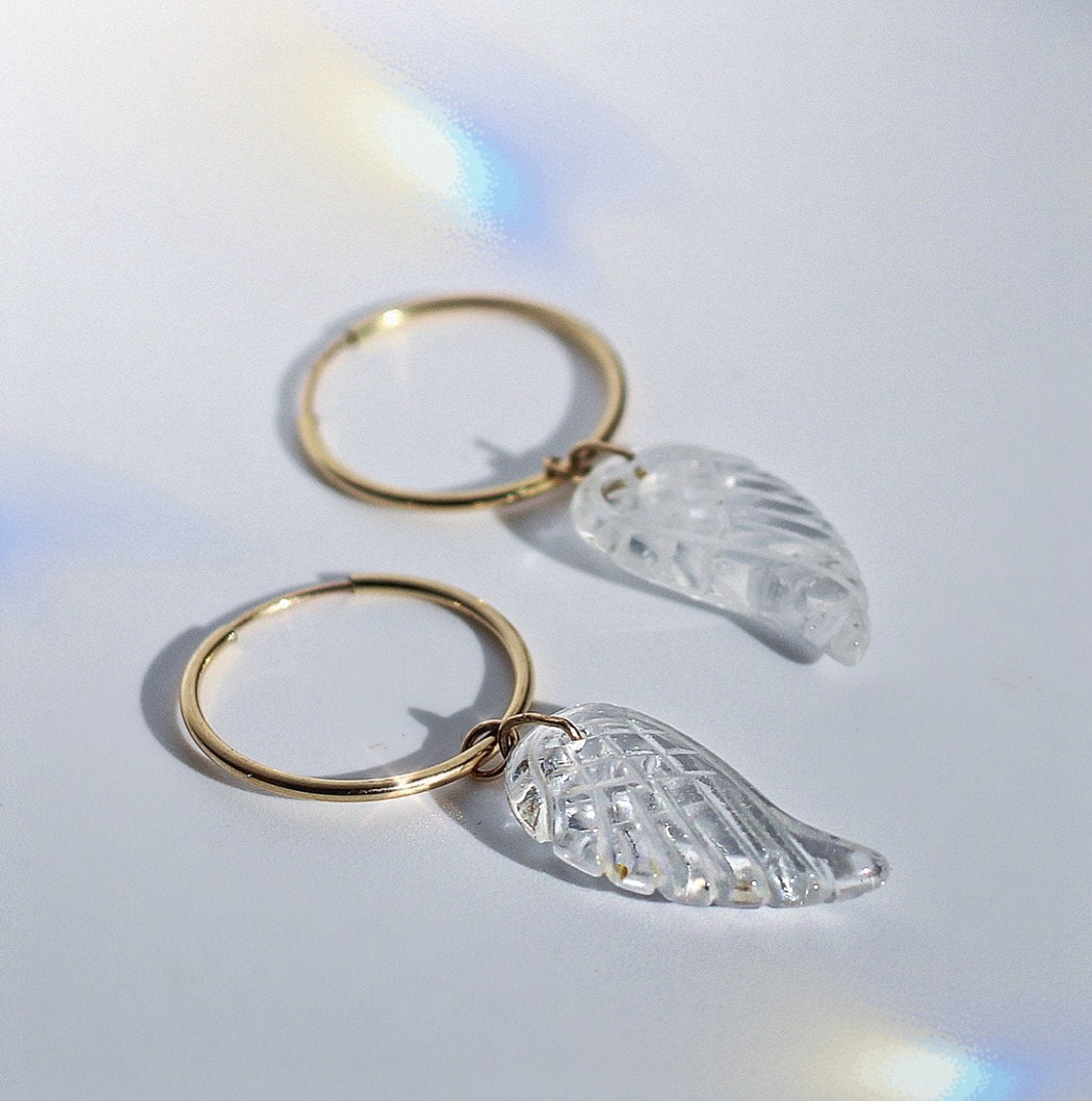 Crystal Angel Wing Earrings, Angel Wing Charm Earrings, Angel Wing Jewelry, Angel Wing Earrings Gold, Huggie Charm Hoops, Angel Jewelry