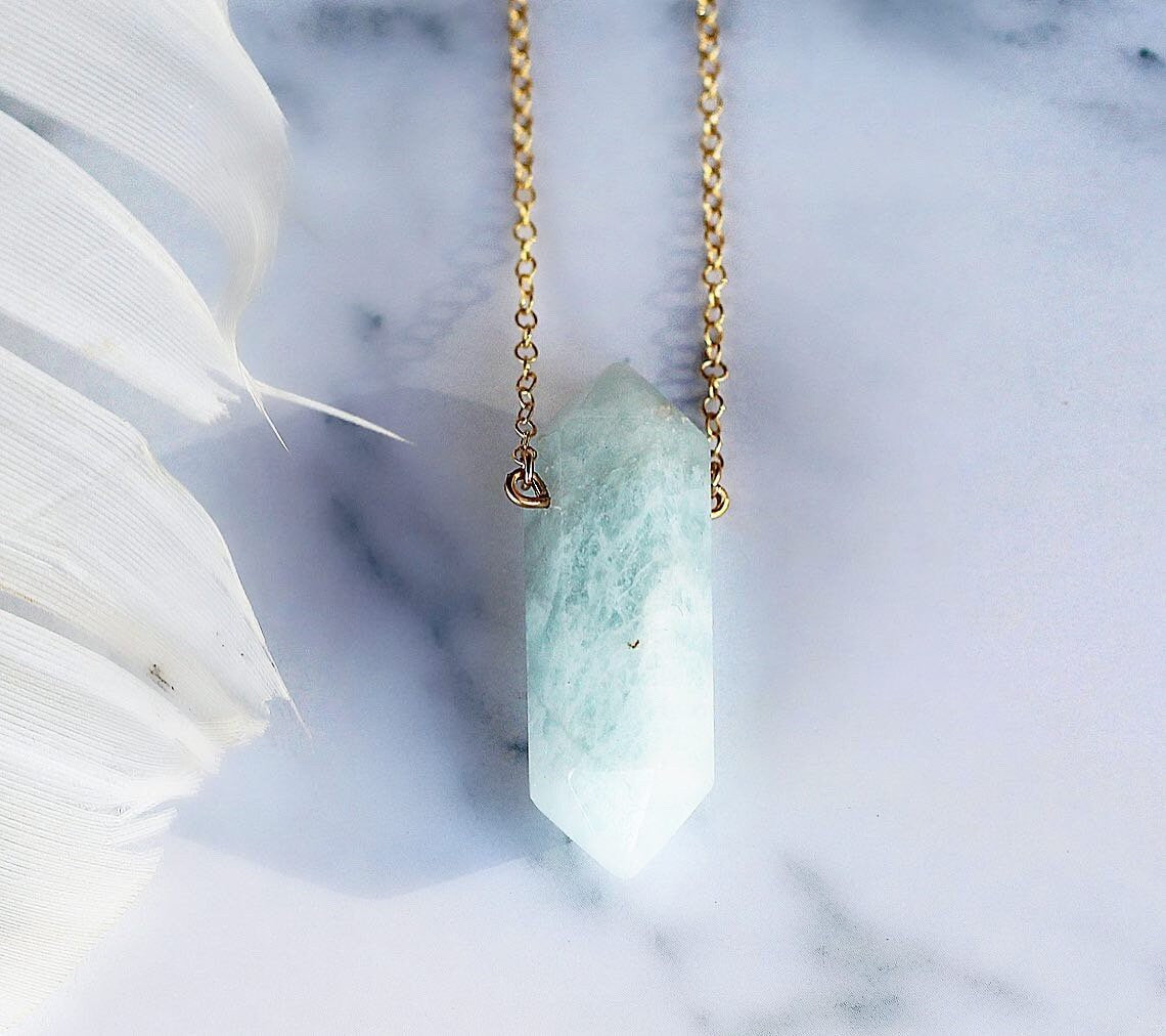 Aquamarine Crystal Necklace, March Birthstone Necklace, Aquamarine Point Pendant, Aquamarine Point Necklace, Genuine Gemstone Necklace