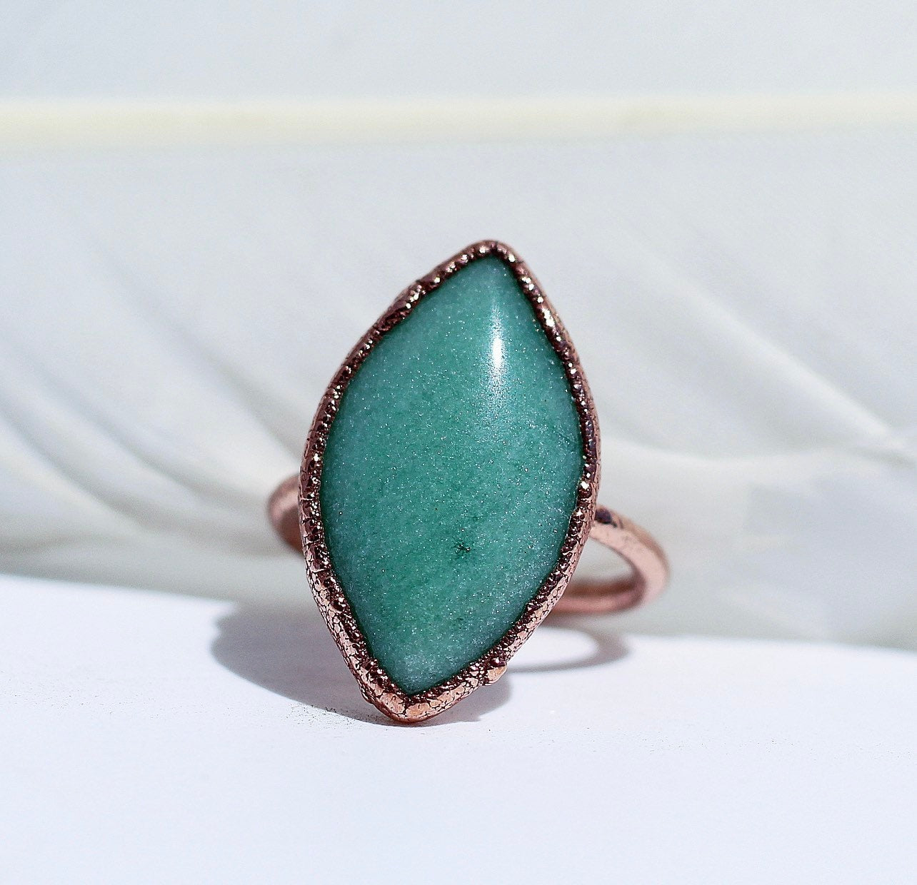 Aventurine Statement Ring, Green Crystal Jewelry, Aveturine Marquise Ring, Aventurine Crystal Cocktail Ring, Large Polished Aventurine Ring