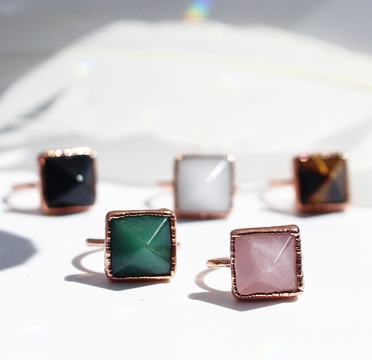 Aventurine Pyramid Ring in Copper