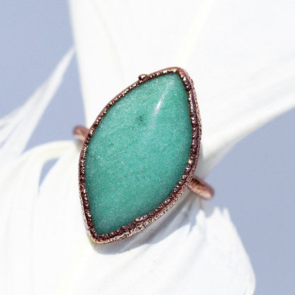 Aventurine Statement Ring, Green Crystal Jewelry, Aveturine Marquise Ring, Aventurine Crystal Cocktail Ring, Large Polished Aventurine Ring