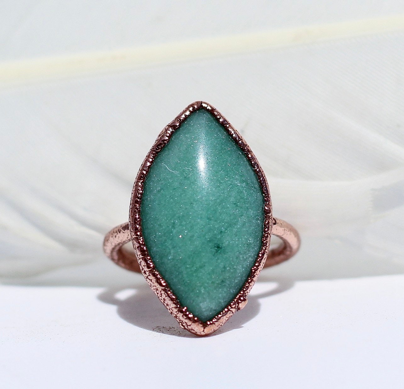 Aventurine Statement Ring, Green Crystal Jewelry, Aveturine Marquise Ring, Aventurine Crystal Cocktail Ring, Large Polished Aventurine Ring