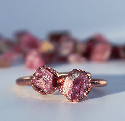 Raw Pink Tourmaline Stacking Ring in Copper