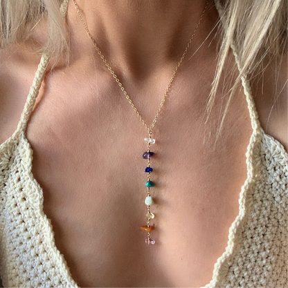 7 Chakra Gemstone Y Necklace in 14k Gold Filled or Sterling Silver