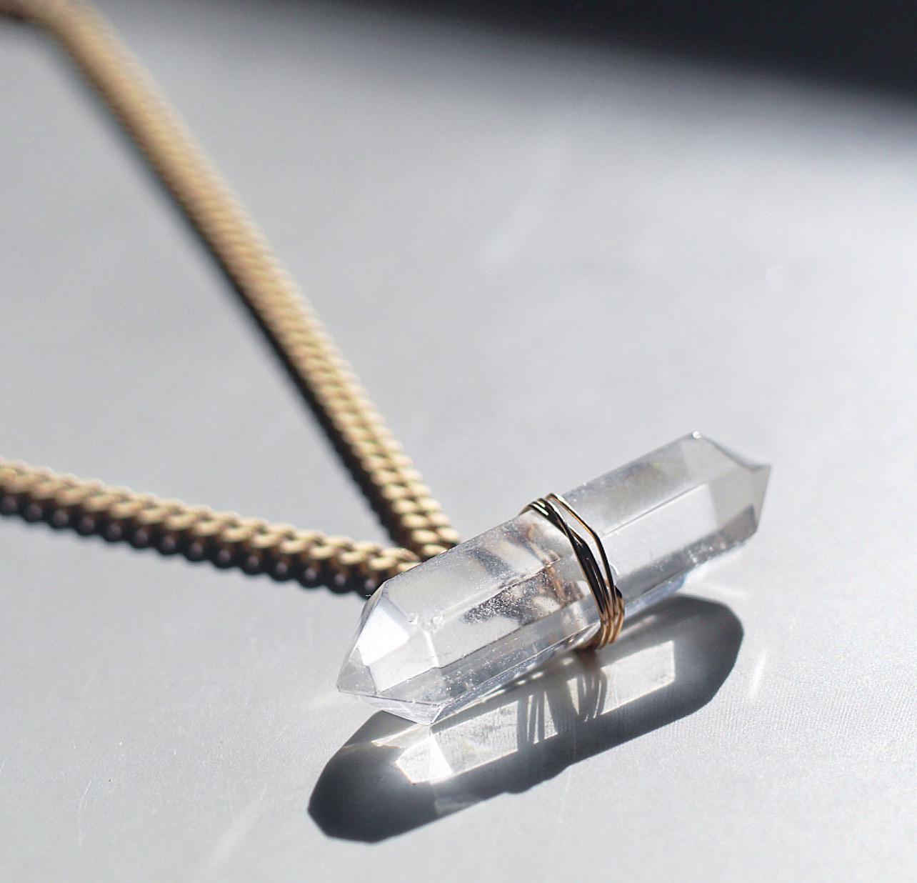 Crystal Quartz Bar Necklace, Chunky Quartz Necklace, Double Terminated Crystal Necklace, 14k Gold Crystal Necklace, Gift for Her