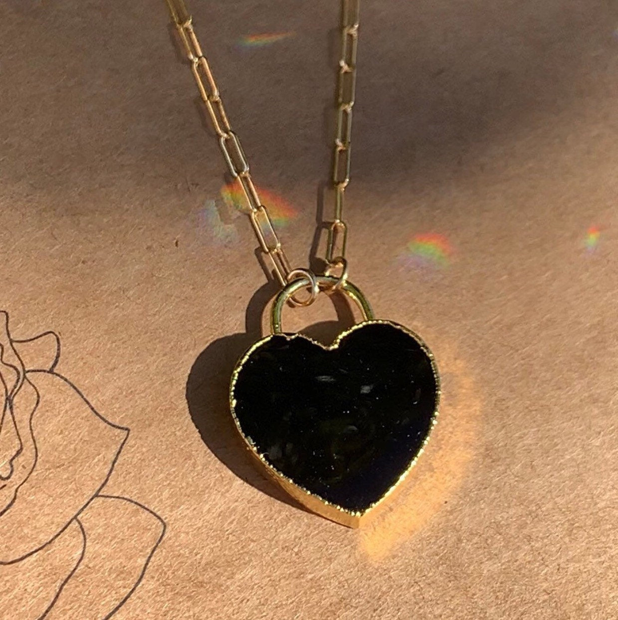 Black Onyx Beveled Charm / Pendant 8x10 Heart shops Set In 14k Solid Gold...