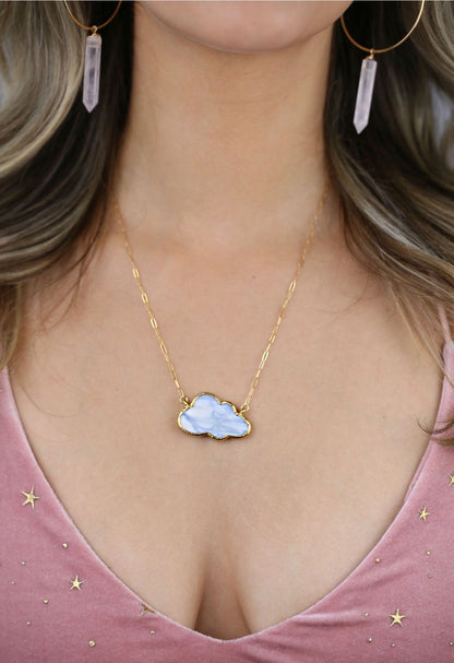 Blue Opal Cloud Necklace, Cloud Pendant Necklace, Cloud Shaped Pendant, Crystal Cloud, Cloud Jewelry, Cloud Gemstone Necklace, Sky Blue Gem