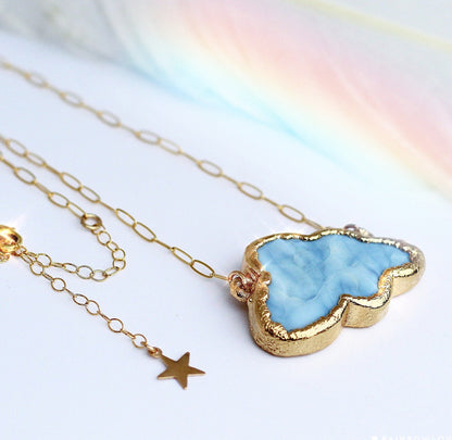 Blue Opal Cloud Necklace, Cloud Pendant Necklace, Cloud Shaped Pendant, Crystal Cloud, Cloud Jewelry, Cloud Gemstone Necklace, Sky Blue Gem