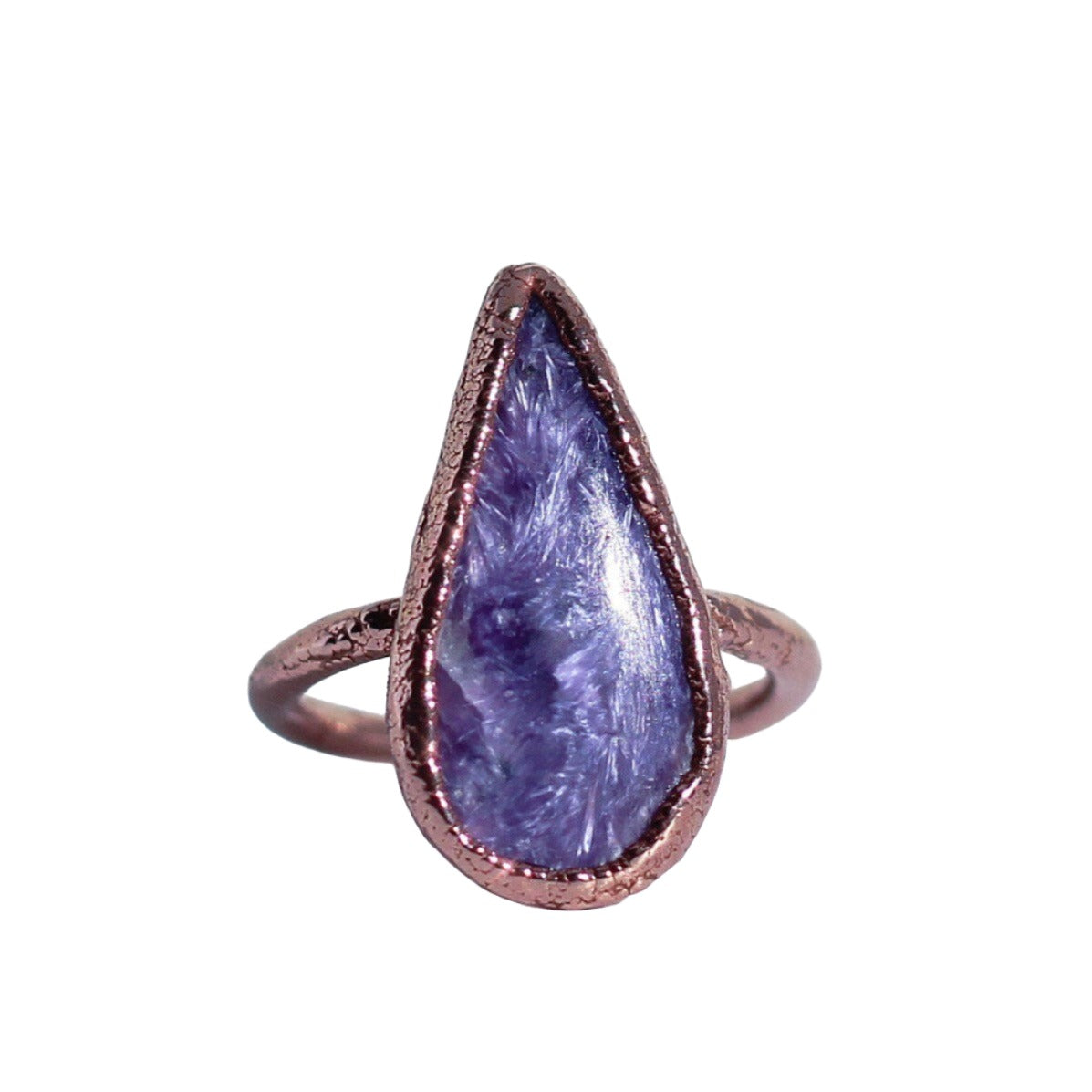 Charoite Ring, Charoite Crystal Ring, Charoite Jewelry, Natural Charoite Stone, Purple Teardrop Stone Ring, Crown Chakra Ring, Copper Ring