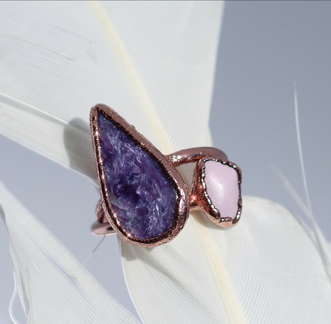 Charoite Ring, Charoite Crystal Ring, Charoite Jewelry, Natural Charoite Stone, Purple Teardrop Stone Ring, Crown Chakra Ring, Copper Ring