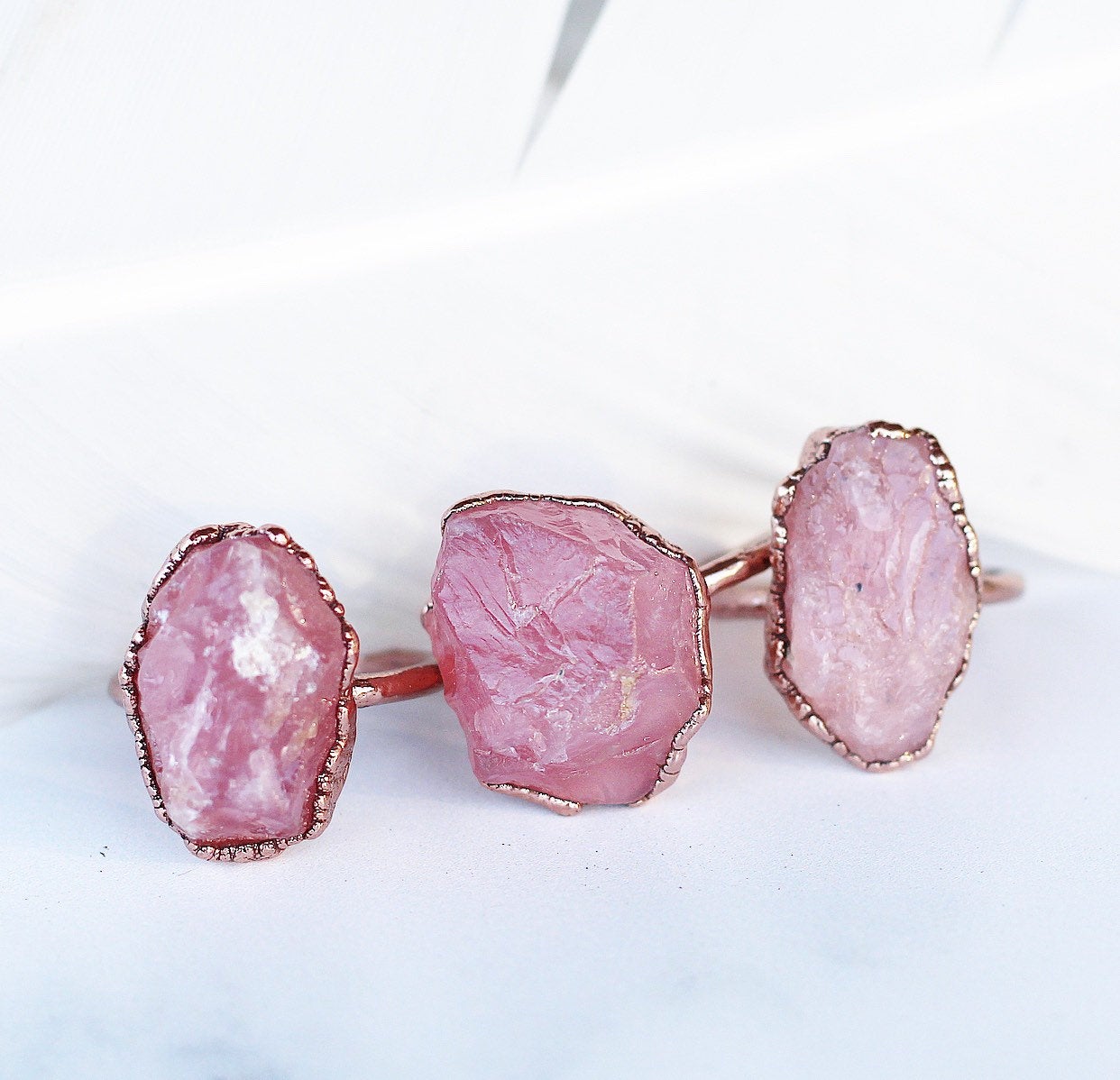 Chunky Rose Quartz Ring, Rose Quartz Raw Stone, Big Rose Quartz Crystal Ring, Raw Rose Quartz Gemstone Ring, Raw Stone Rings