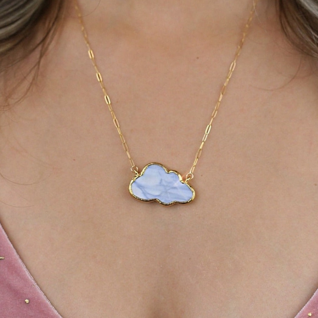 Blue Opal Cloud Necklace Celestial Necklace Sky Real Opal Cloud Necklace 14k Gold 3D Pendant Christmas outlet Gift Handmade Jewelry Gift For Her