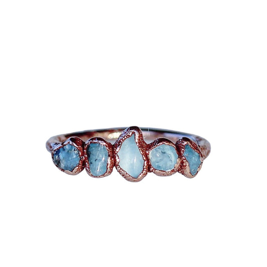 Aquamarine Multi Stone Ring, Delicate Aquamarine Ring, Stackable Aquamarine Band, Unique Aquamarine Ring, March Birthstone Ring, Copper Ring