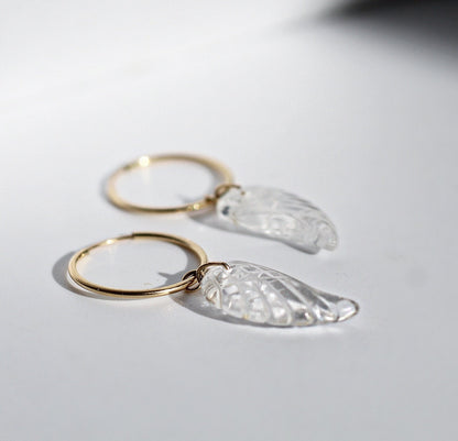 Crystal Angel Wing Earrings, Angel Wing Charm Earrings, Angel Wing Jewelry, Angel Wing Earrings Gold, Huggie Charm Hoops, Angel Jewelry