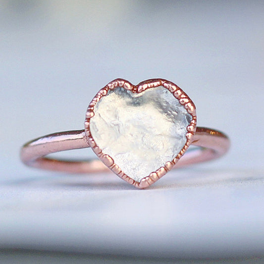 Crystal Quartz Heart Ring, Heart Shaped Crystal Ring, Crystal Heart Gemstone Ring, Crystal Heart Jewelry, Dainty Heart Stone Ring