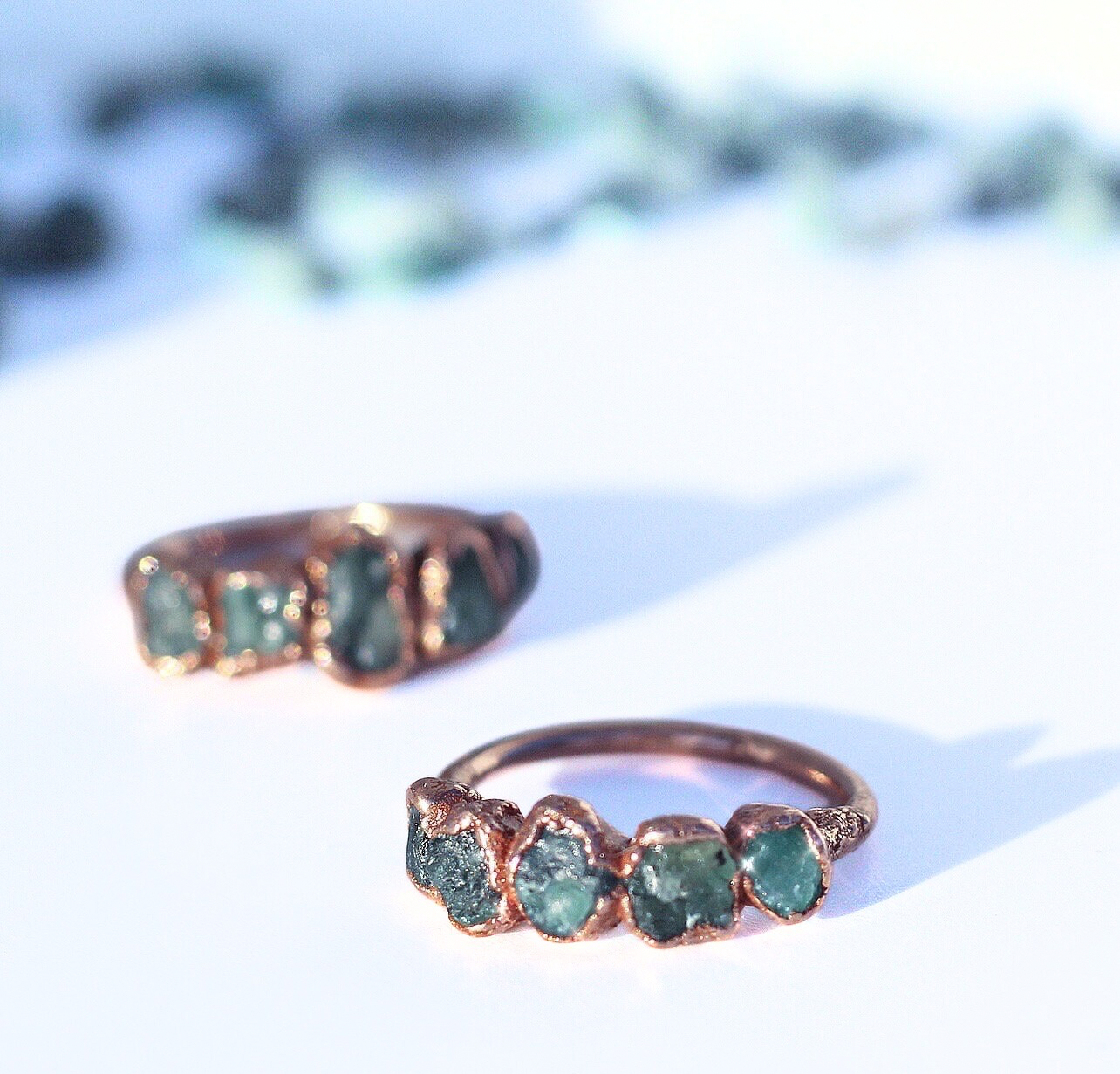 Raw Emerald Multi-Stone Ring in Copper, Natural Emerald Boho Ring, Unique Copper Gemstone Jewelry, Handcrafted Bohemian Accessory, Gift