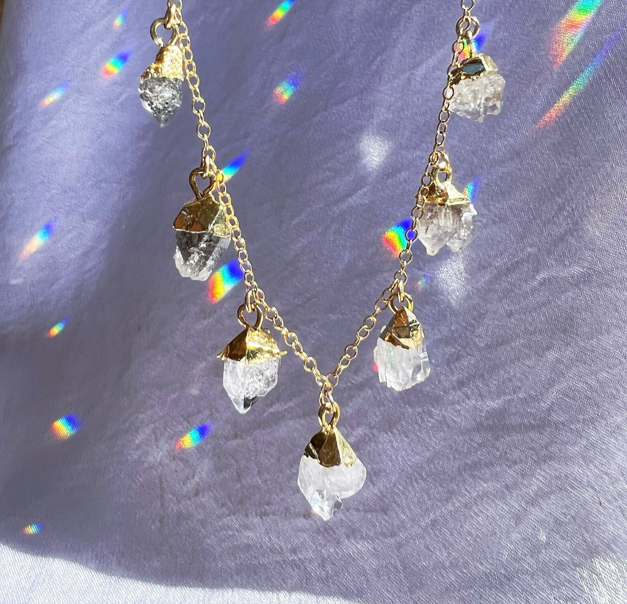 Herkimer Diamond Nugget Necklace on 14k Gold Filled or Sterling Silver Chain