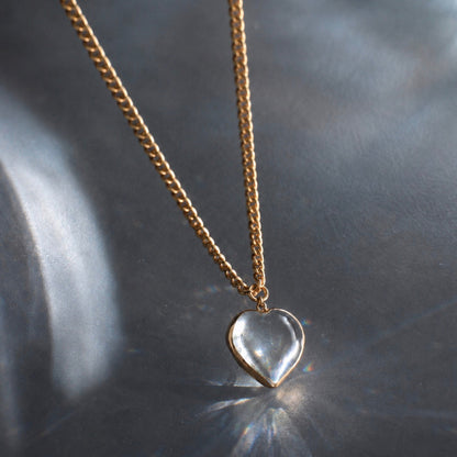 Open Heart Alignment Necklace with Crystal Quartz in Gold or Silver