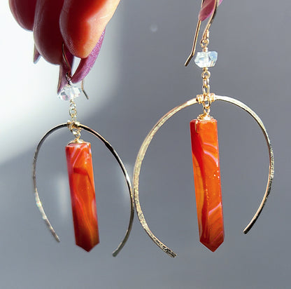 Pick Your Crystal- Moon Hoop Earrings in 14k Gold Filled or Sterling Silver