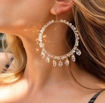Herkimer Diamond Statement Hoops in 14k Gold Filled or Sterling Silver