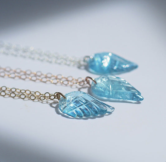 Dainty Aquamarine Angel Wing Necklace