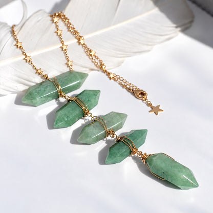 Aventurine Ladder to the Stars Lariat Necklace on Gold or Silver Star Chain